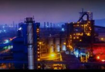 Night view of steel plant