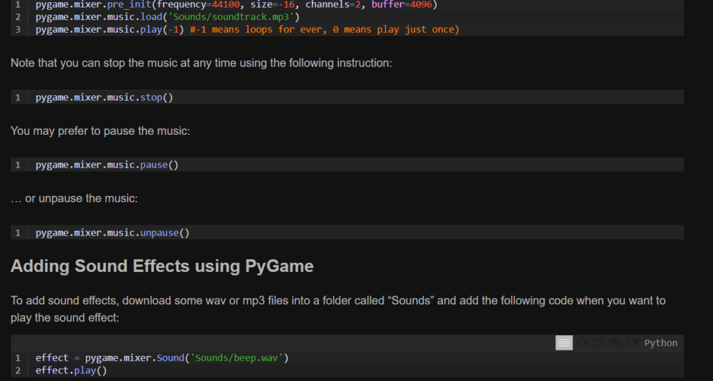 Adding Sound Effects using Pygame